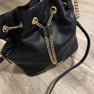 Victoria's Secret Black Leather Shoulder Bag with Gold Chain